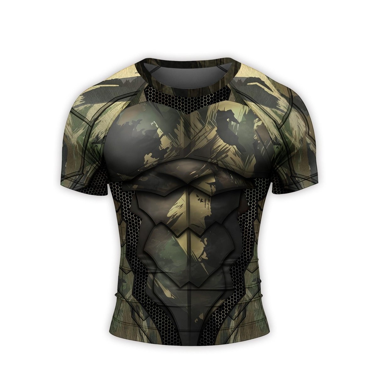 Army Camo Shell Men's Short Sleeve Rash Guard - BattleFitGear