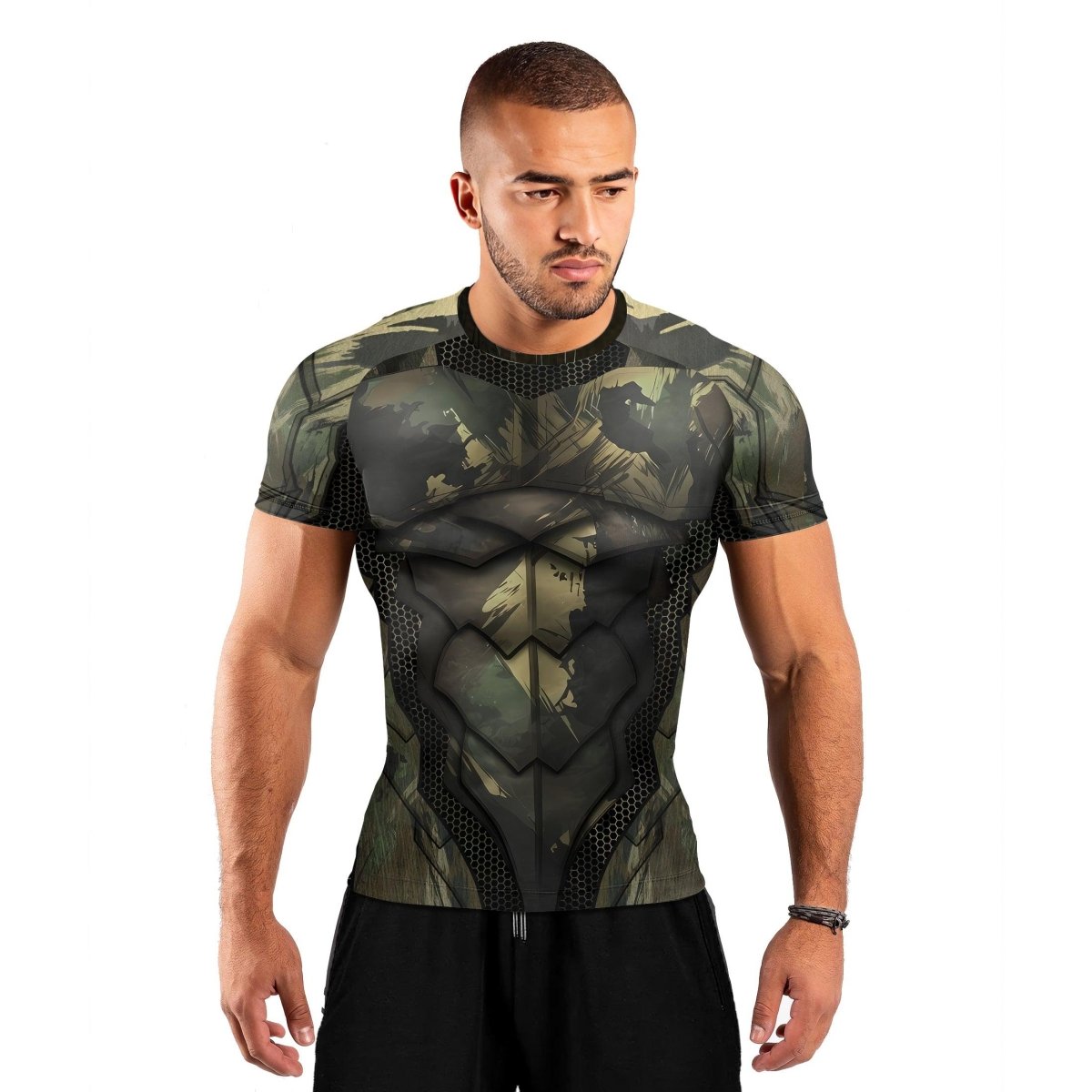 Army Camo Shell Men's Short Sleeve Rash Guard - BattleFitGear