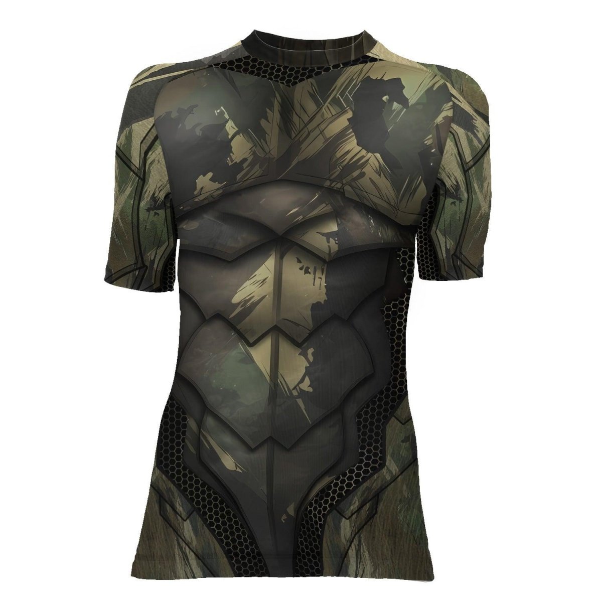 Army Camo Shell Women's Short Sleeve Rash Guard - BattleFitGear