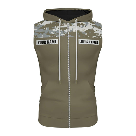 Personalized Army Camo Fight Sleeveless Pullover & Zip Hoodie