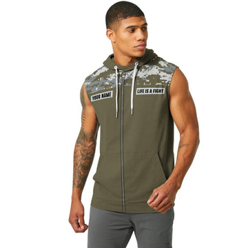 Personalized Army Camo Fight Sleeveless Pullover & Zip Hoodie - BattleFitGear