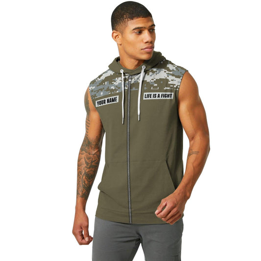 Personalized Army Camo Fight Sleeveless Pullover & Zip Hoodie
