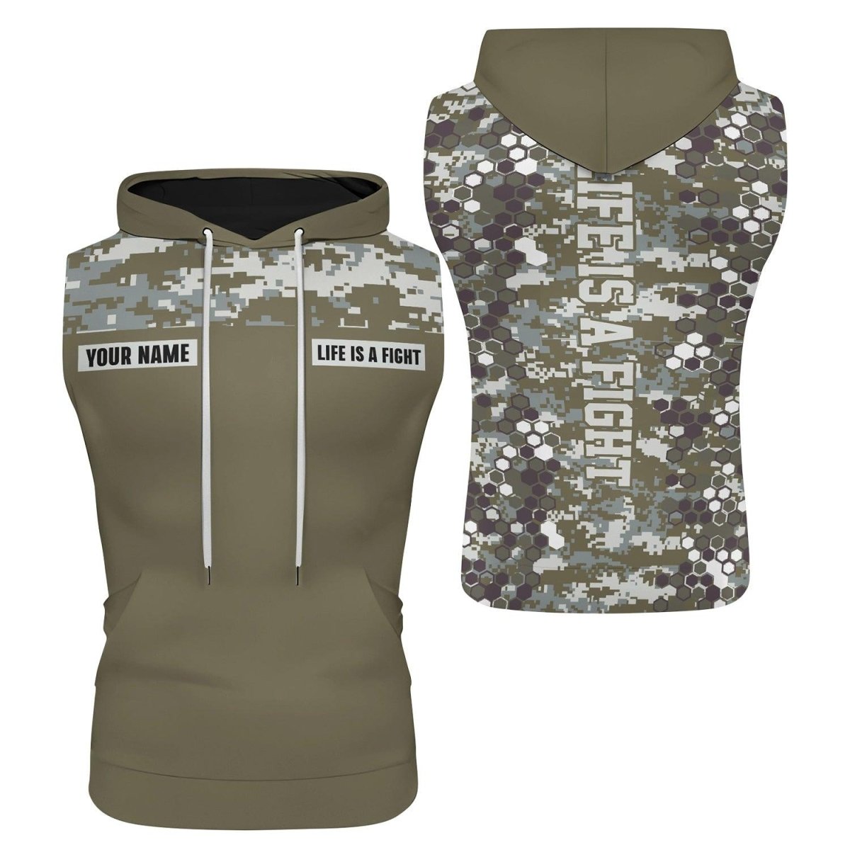 Personalized Army Camo Fight Sleeveless Pullover & Zip Hoodie - BattleFitGear