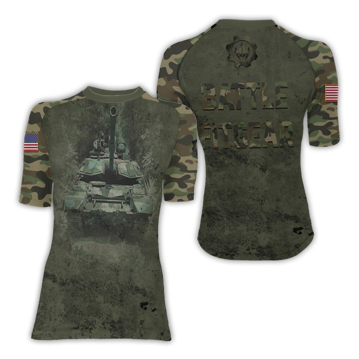 Army Camo Women's Short Sleeve Rash Guard - BattleFitGear