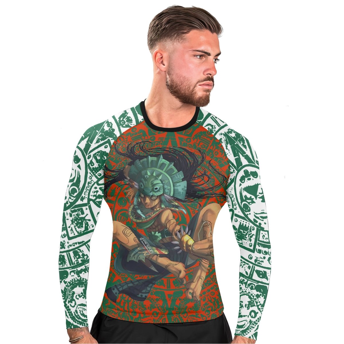 Aztec Iguana Warrior Men's Long Sleeve Rash Guard - BattleFitGear