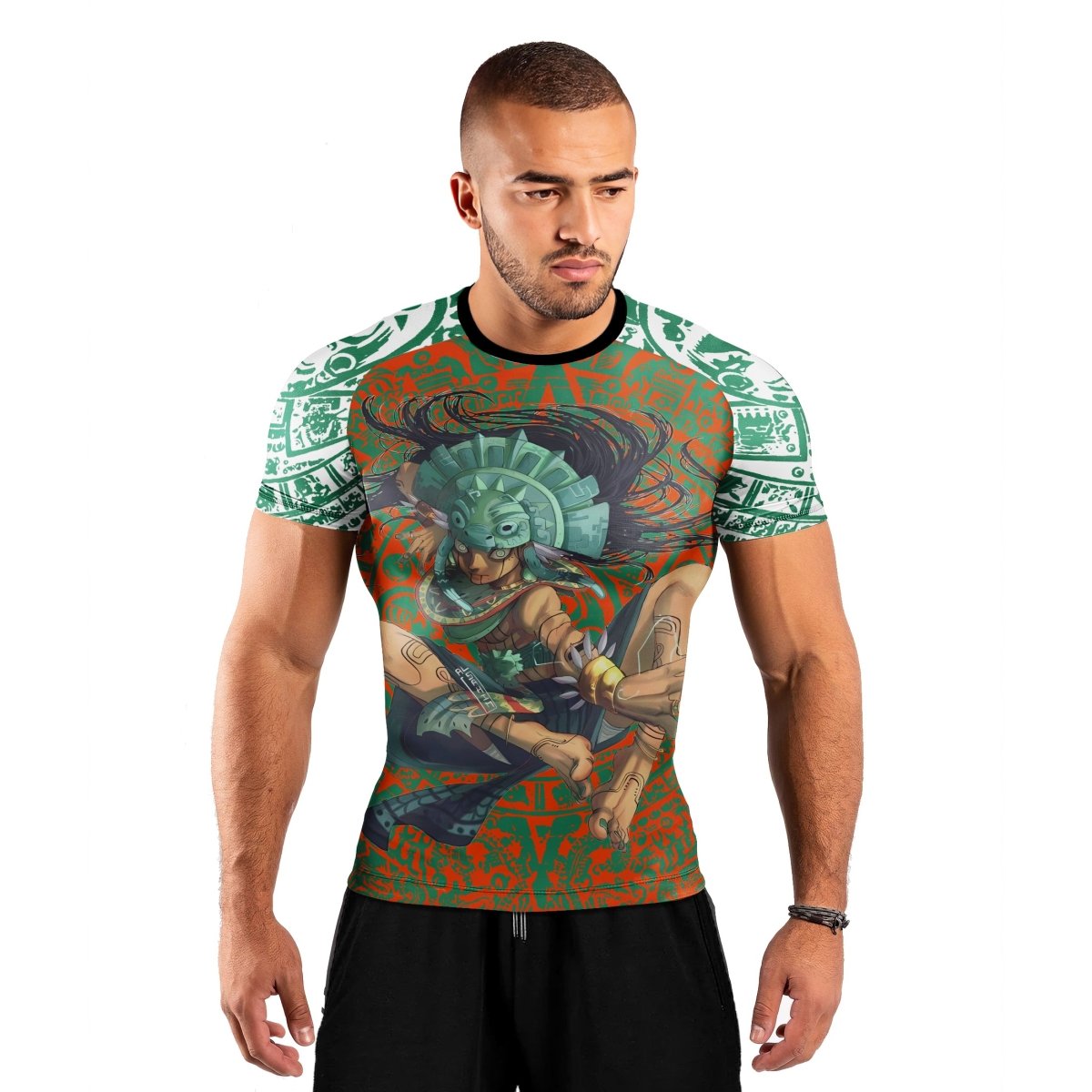 Aztec Iguana Warrior Men's Short Sleeve Rash Guard - BattleFitGear