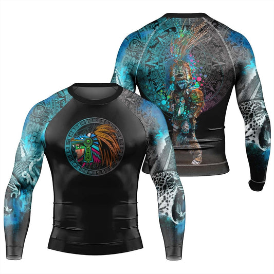 Aztec Jaguar Warrior Men's Long Sleeve Rash Guard - BattleFitGear