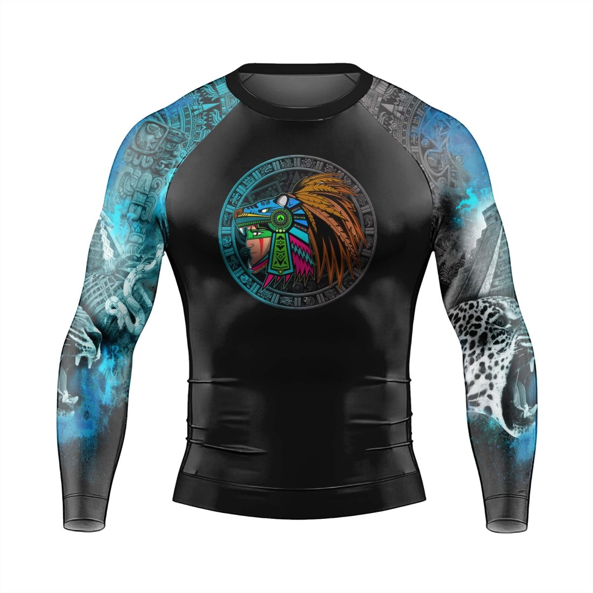 Aztec Jaguar Warrior Men's Long Sleeve Rash Guard - BattleFitGear