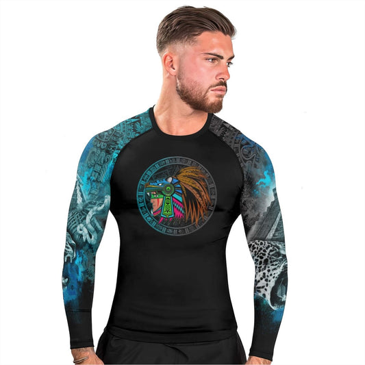 Aztec Jaguar Warrior Men's Long Sleeve Rash Guard - BattleFitGear