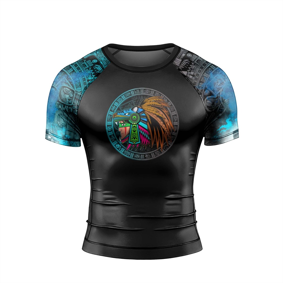 Aztec Jaguar Warrior Men's Short Sleeve Rash Guard - BattleFitGear