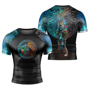 Aztec Jaguar Warrior Men's Short Sleeve Rash Guard - BattleFitGear