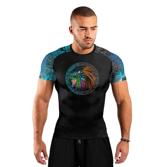 Aztec Jaguar Warrior Men's Short Sleeve Rash Guard - BattleFitGear