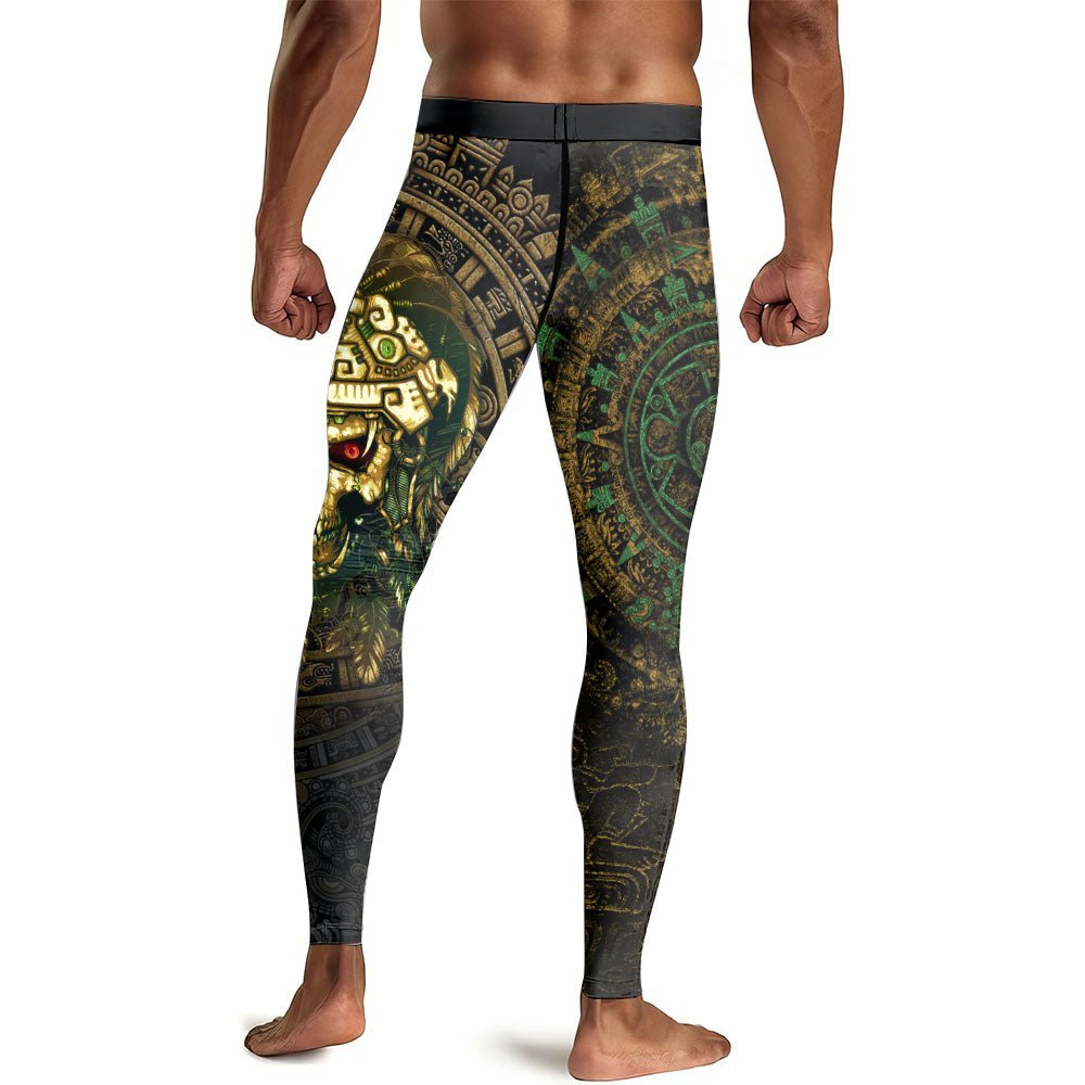 Aztec Jungle Warrior Mask Men's Compression Leggings - BattleFitGear