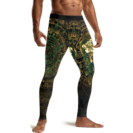 Aztec Jungle Warrior Mask Men's Compression Leggings - BattleFitGear