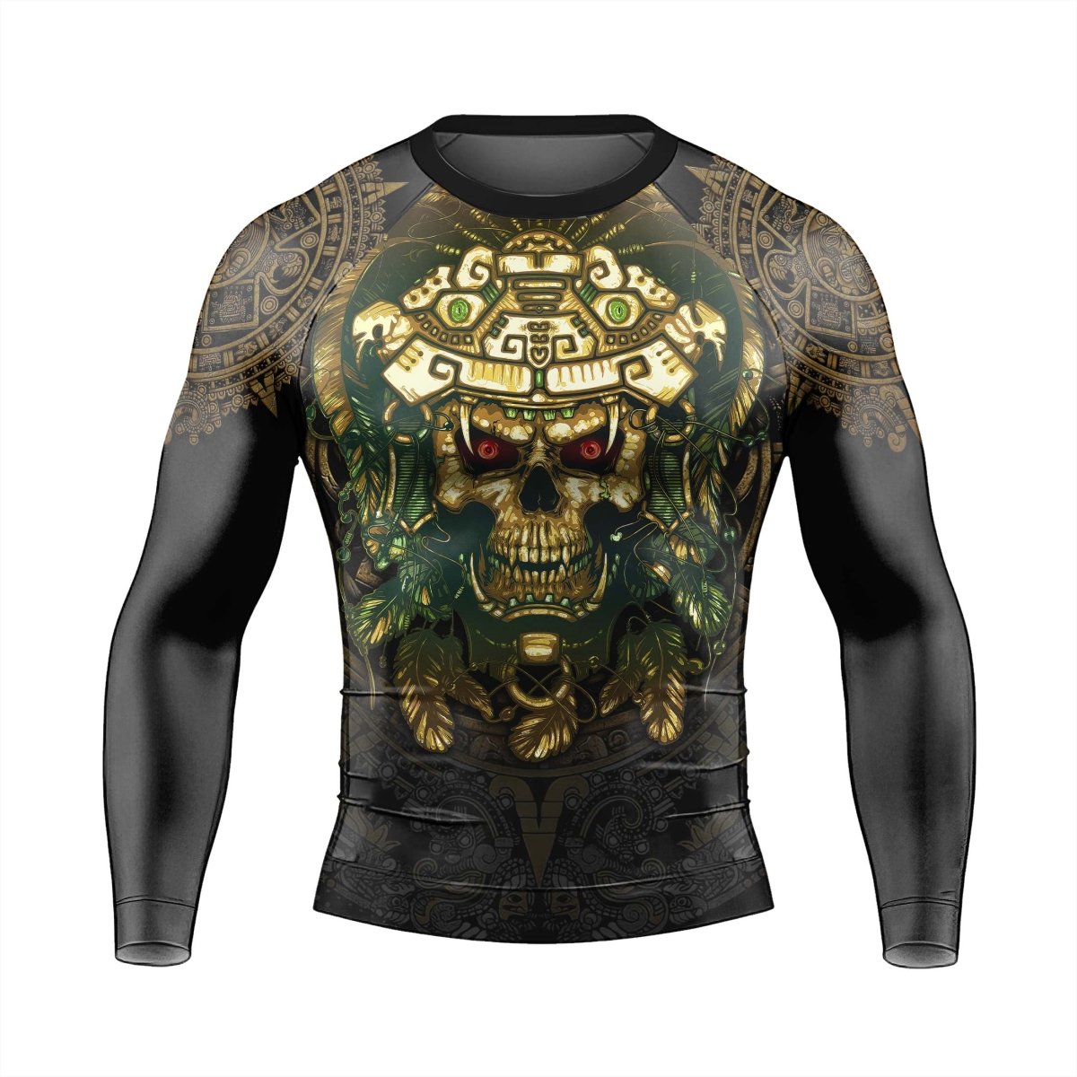 Aztec Jungle Warrior Mask Men's Long Sleeve Rash Guard - BattleFitGear