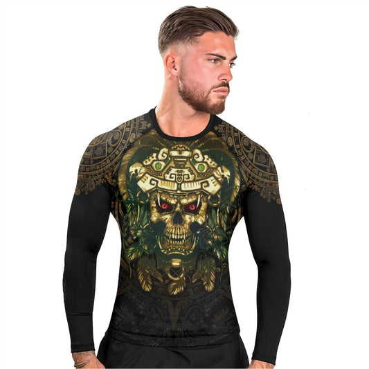 Aztec Jungle Warrior Mask Men's Long Sleeve Rash Guard - BattleFitGear