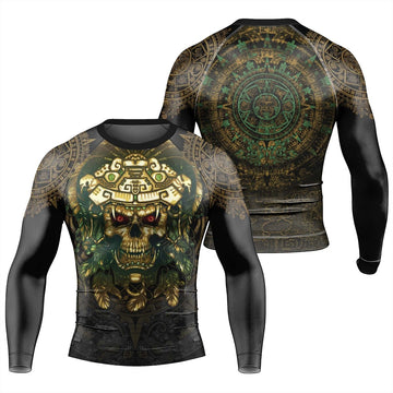 Aztec Jungle Warrior Mask Men's Long Sleeve Rash Guard - BattleFitGear