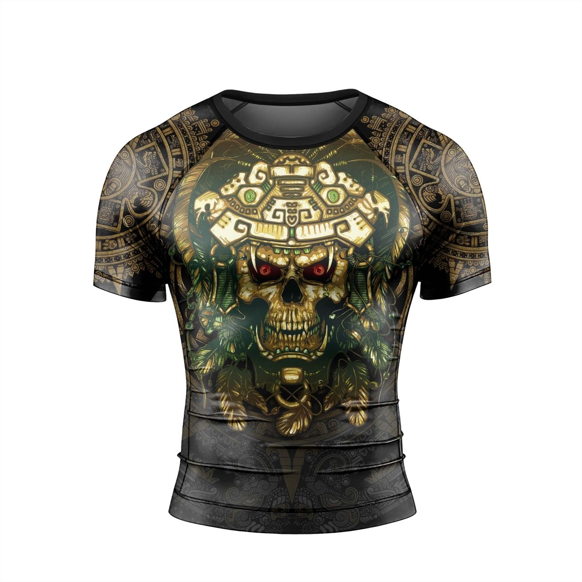 Aztec Jungle Warrior Mask Men's Short Sleeve Rash Guard - BattleFitGear