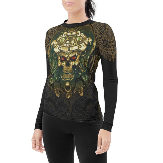 Aztec Jungle Warrior Mask Women's Long Sleeve Rash Guard - BattleFitGear