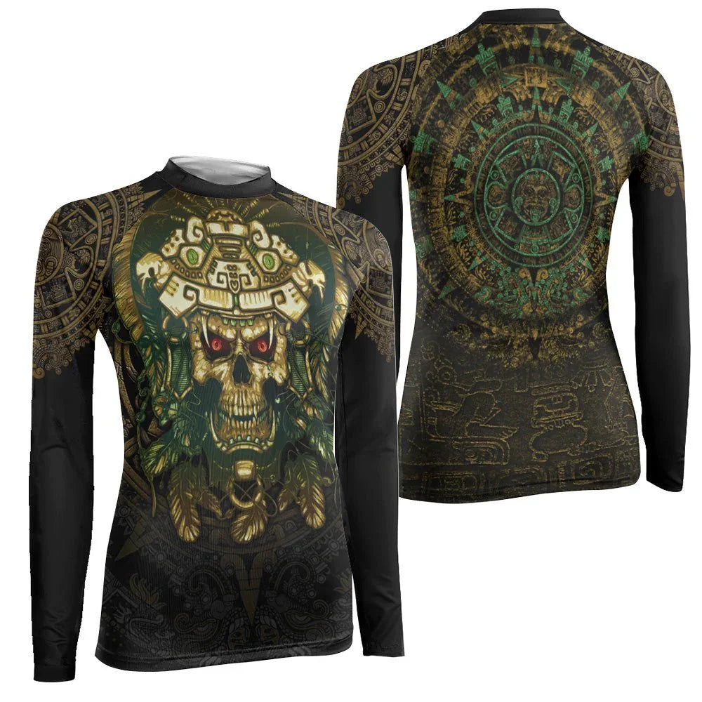 Aztec Jungle Warrior Mask Women's Long Sleeve Rash Guard