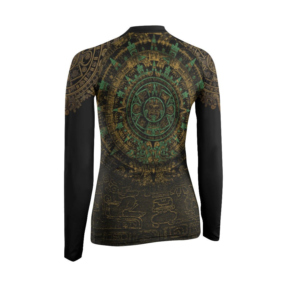 Aztec Jungle Warrior Mask Women's Long Sleeve Rash Guard - BattleFitGear