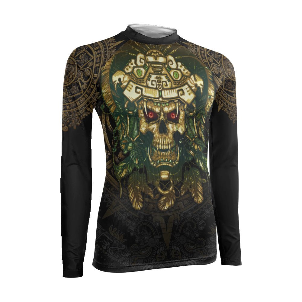 Aztec Jungle Warrior Mask Women's Long Sleeve Rash Guard - BattleFitGear