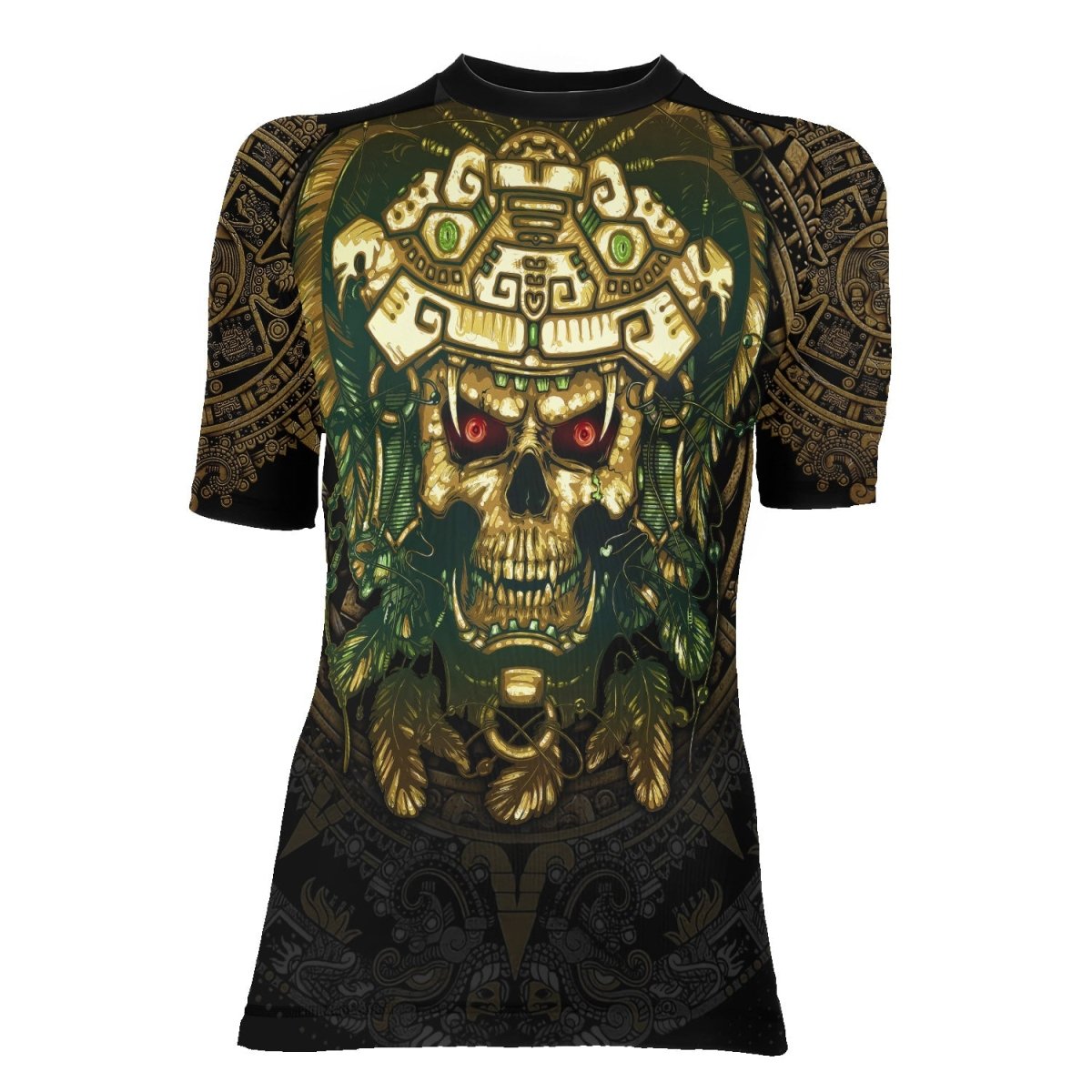 Aztec Jungle Warrior Mask Women's Short Sleeve Rash Guard - BattleFitGear