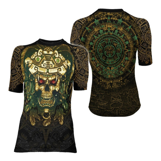 Aztec Jungle Warrior Mask Women's Short Sleeve Rash Guard - BattleFitGear