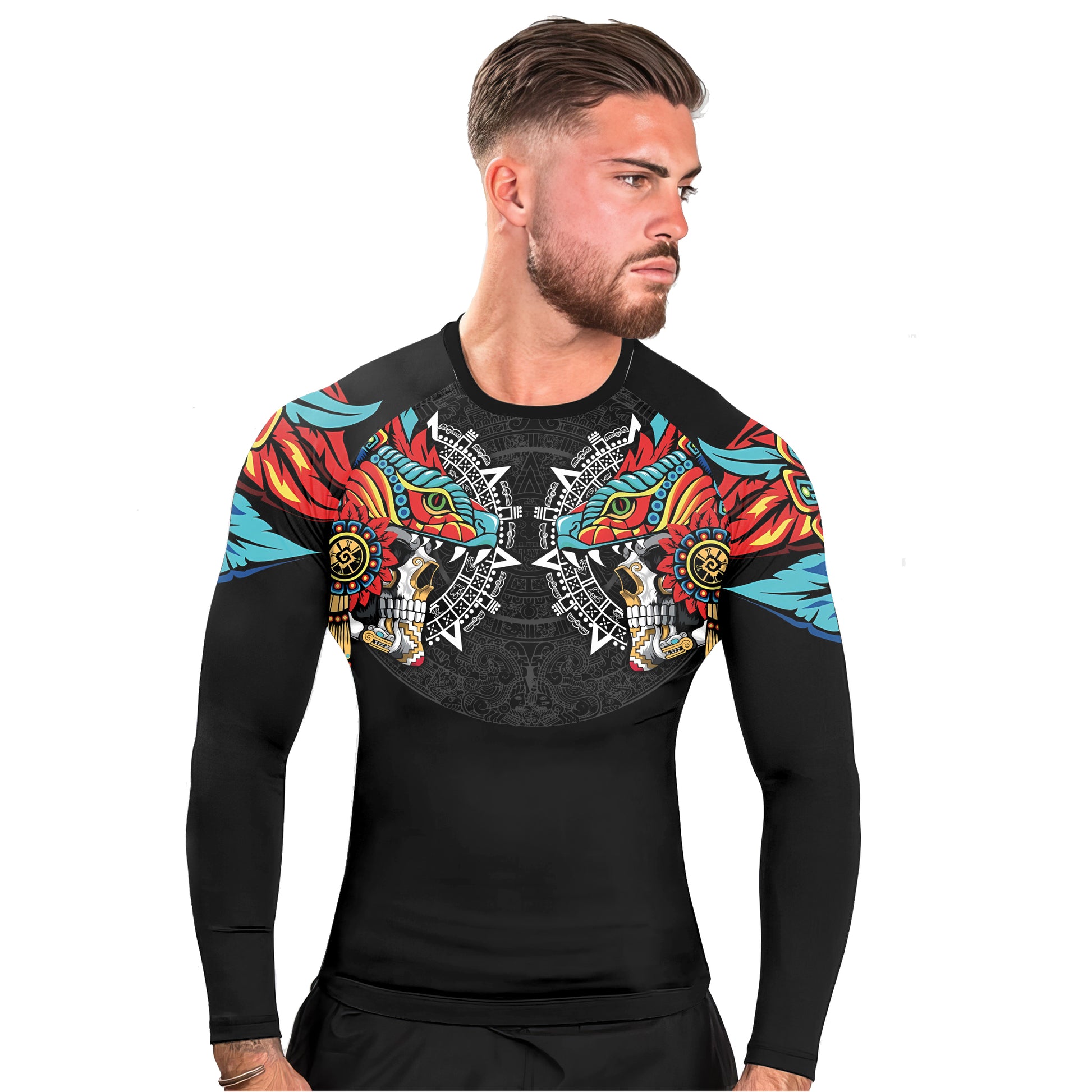 Aztec Serpent Warrior Men's Long Sleeve Rash Guard