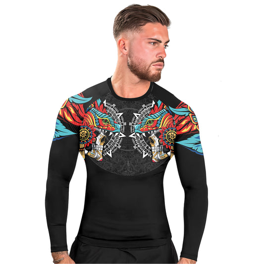 Aztec Serpent Warrior Men's Long Sleeve Rash Guard