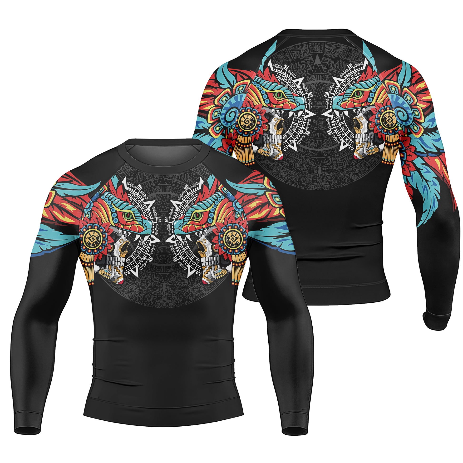 Aztec Serpent Warrior Men's Long Sleeve Rash Guard