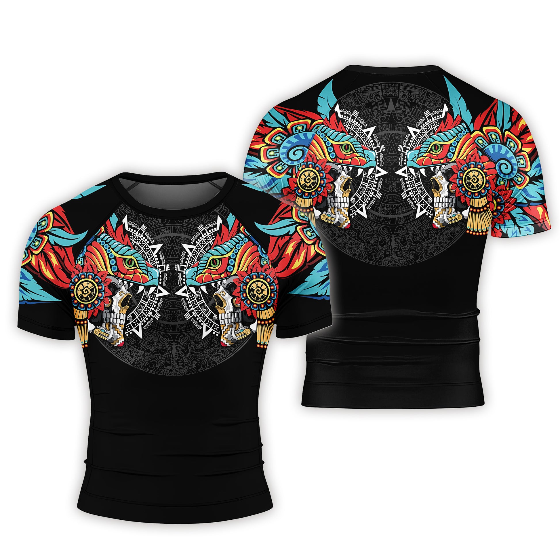 Aztec Serpent Warrior Men's Short Sleeve Rash Guard
