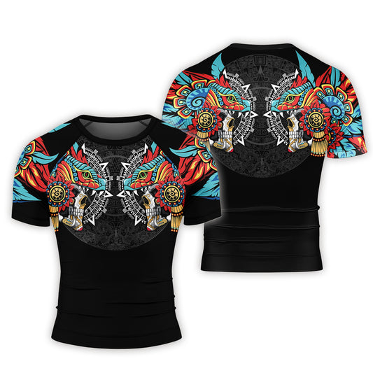 Aztec Serpent Warrior Men's Short Sleeve Rash Guard