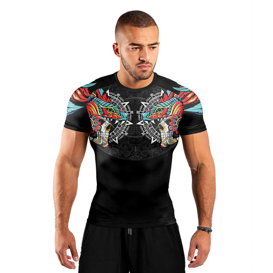Aztec Serpent Warrior Men's Short Sleeve Rash Guard