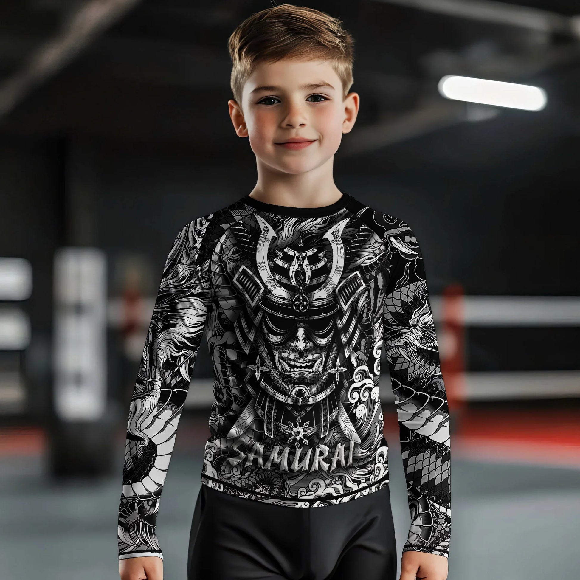 Black Dragon Samurai Kids Rash Guard