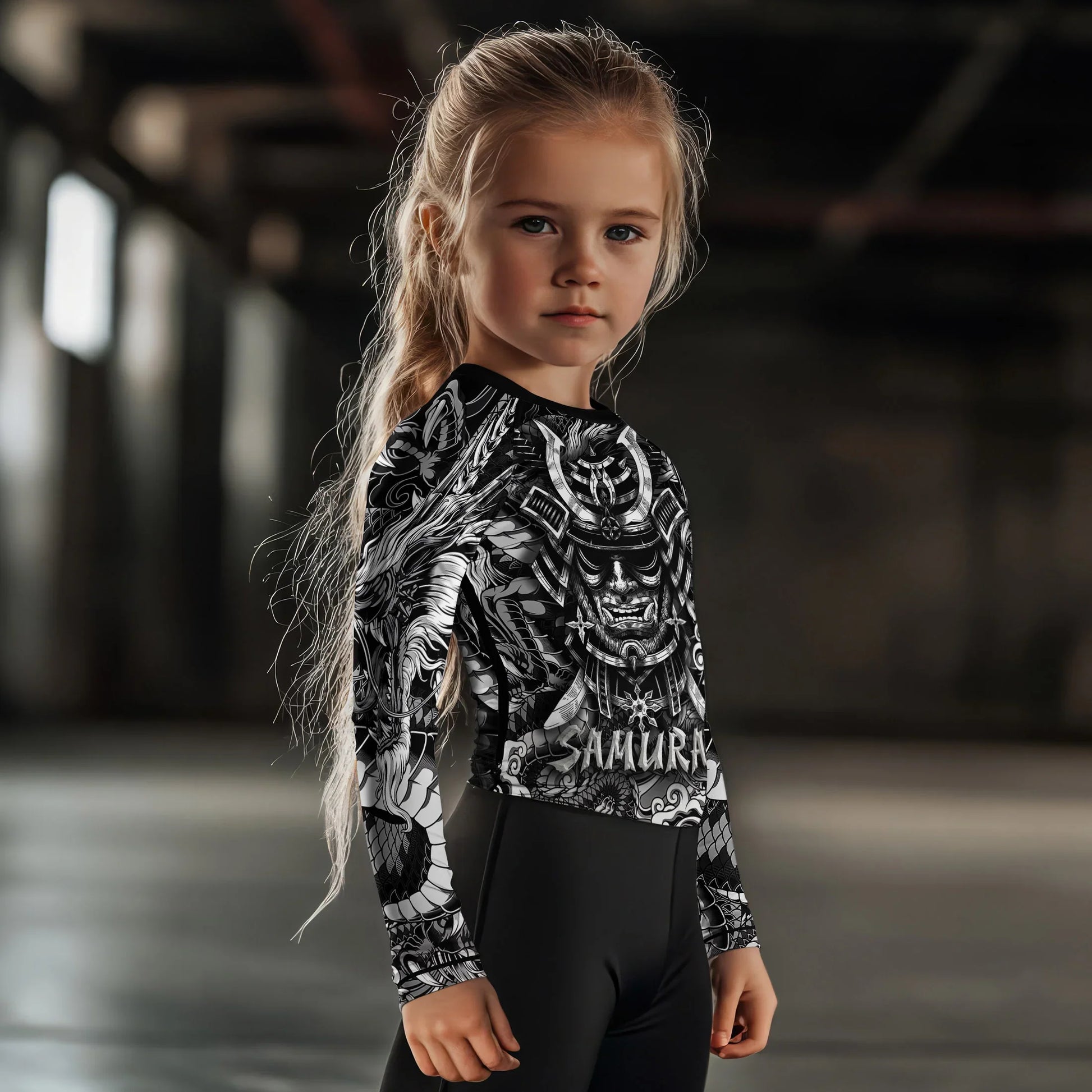 Black Dragon Samurai Kids Rash Guard
