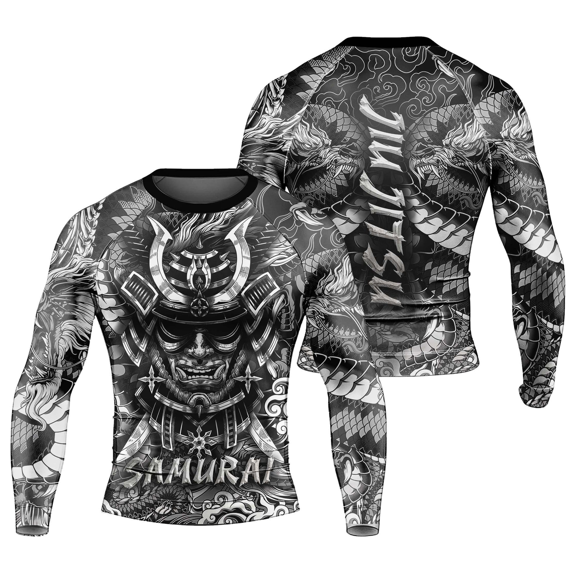 Black Dragon Samurai Men's Long Sleeve Rash Guard