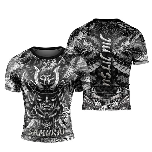 Black Dragon Samurai Men's Short Sleeve Rash Guard