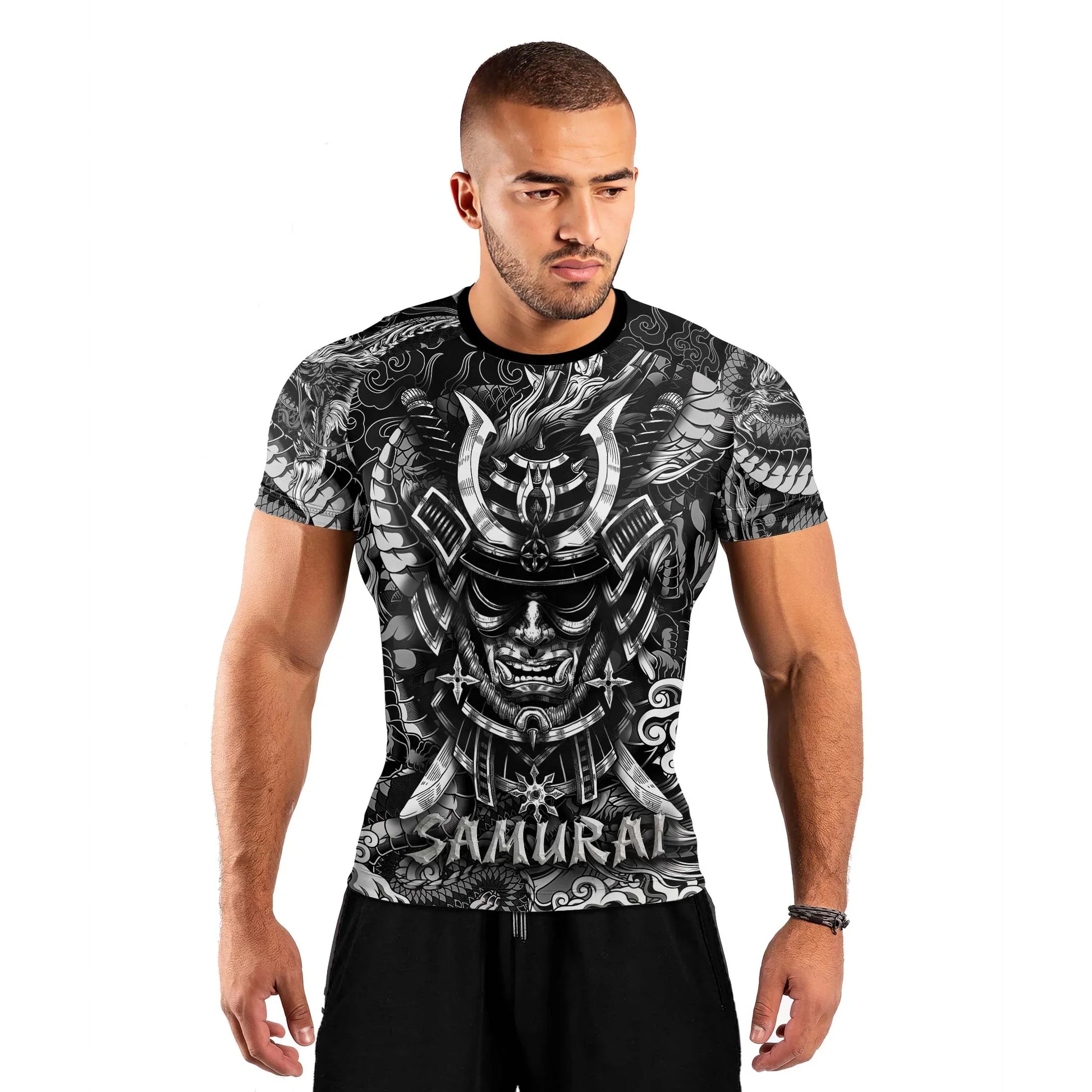 Black Dragon Samurai Men's Short Sleeve Rash Guard