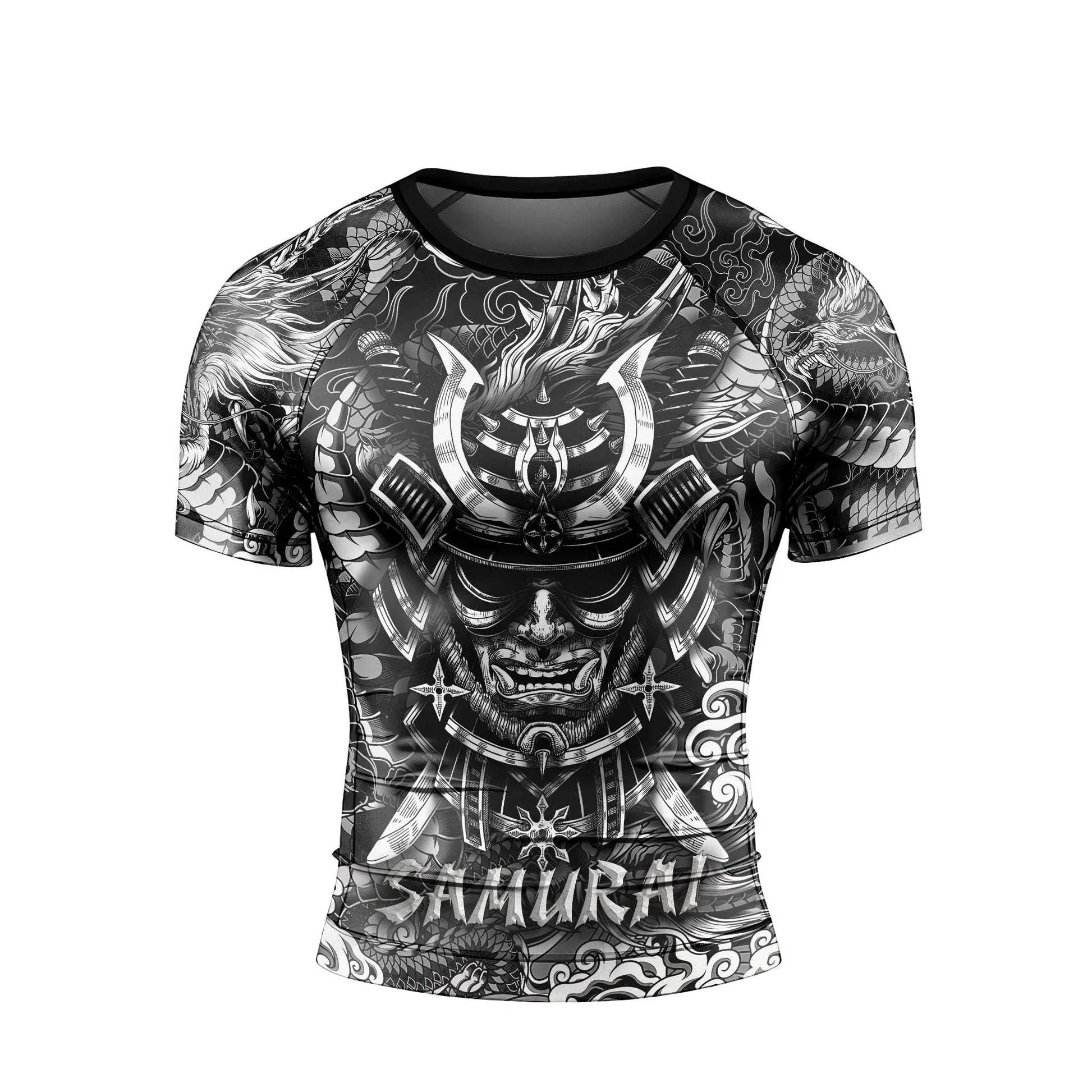 Black Dragon Samurai Men's Short Sleeve Rash Guard