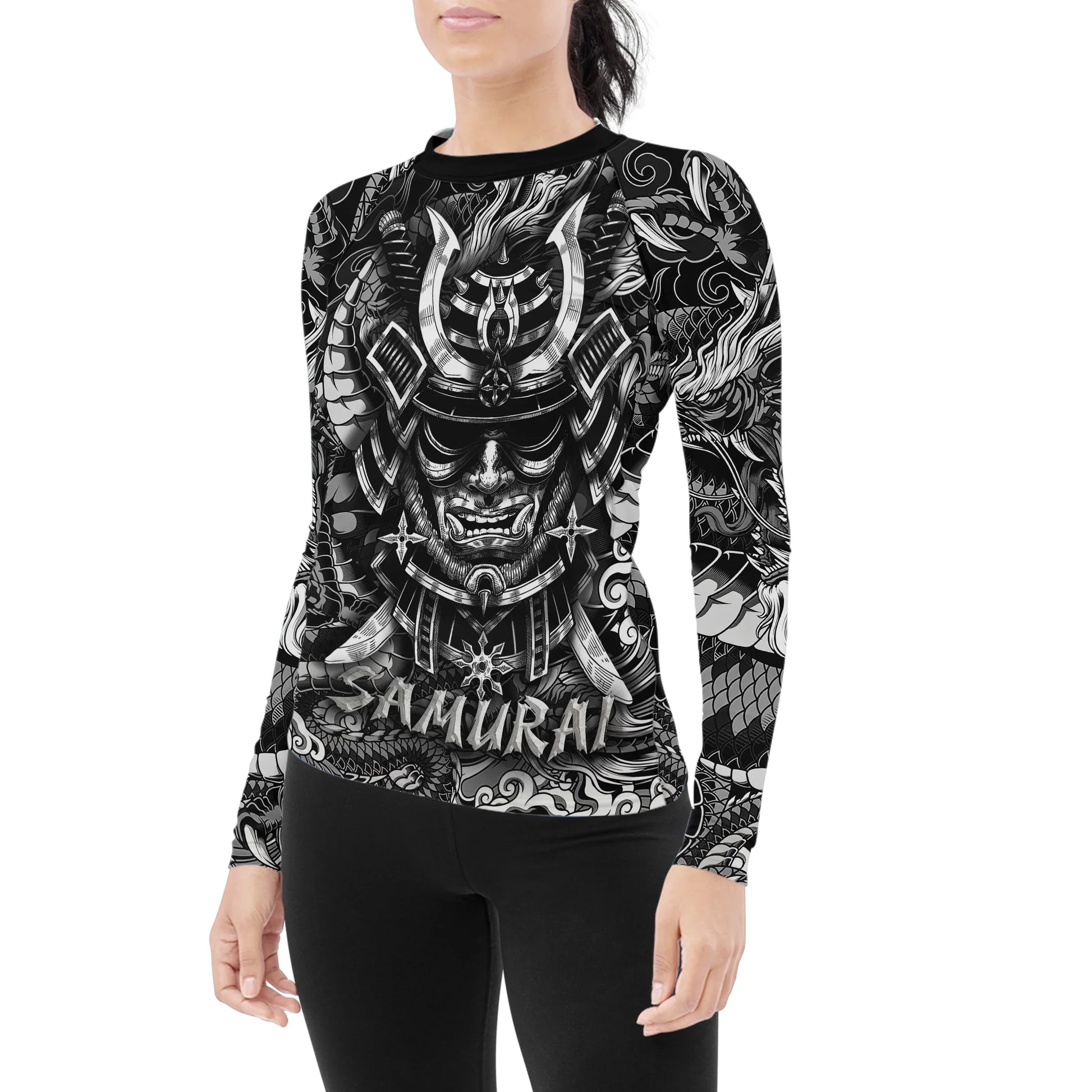 Black Dragon Samurai Women's Long Sleeve Rash Guard