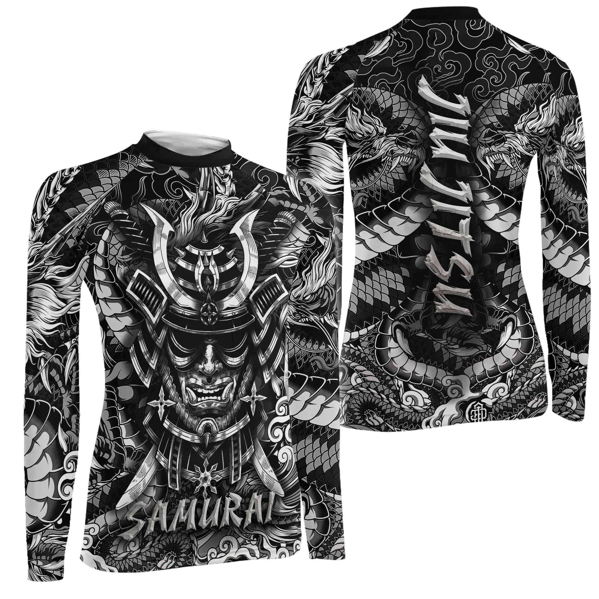 Black Dragon Samurai Women's Long Sleeve Rash Guard