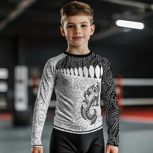 Black Scale Dragon Tattoo Kids Rash Guard