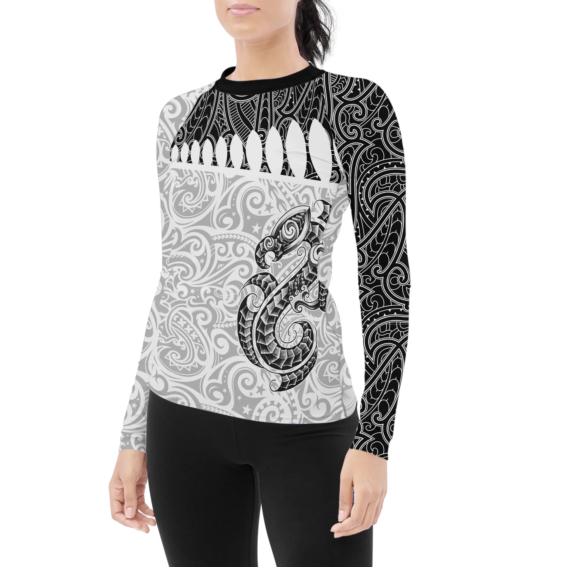 Black Scale Dragon Tattoo Women's Long Sleeve Rash Guard