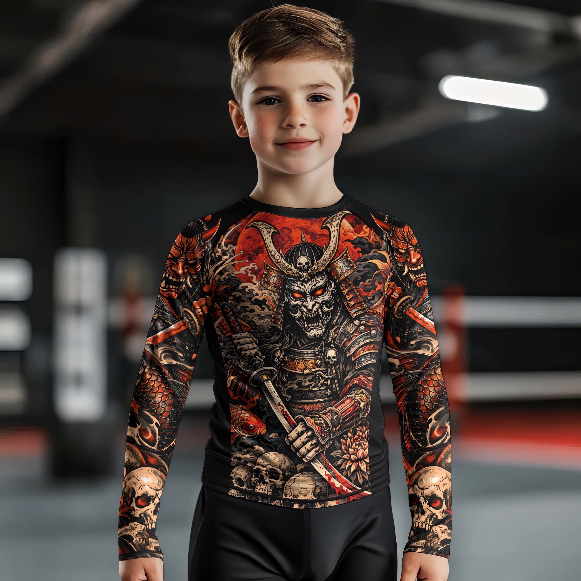 Blood Skull Samurai Kids Rash Guard