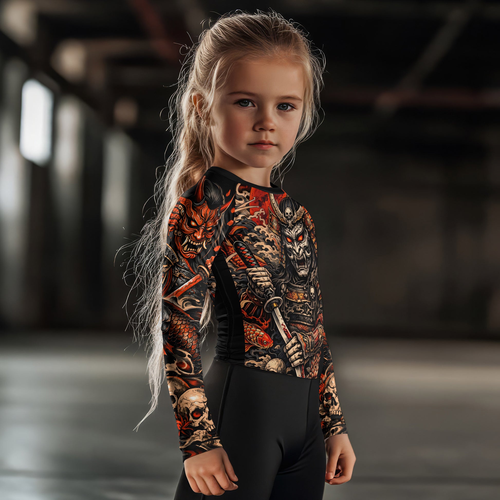 Blood Skull Samurai Kids Rash Guard
