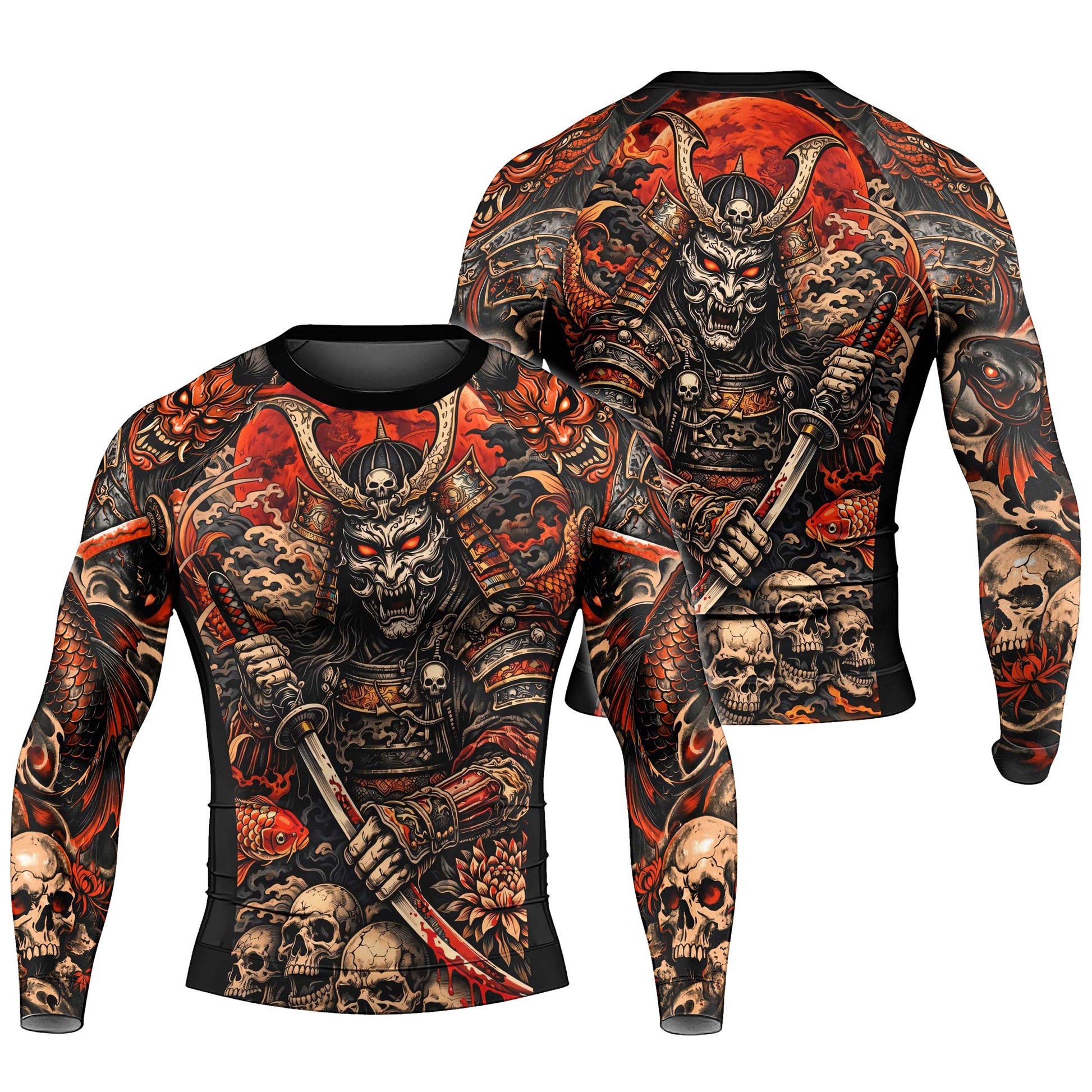 Blood Skull Samurai Men's Long Sleeve Rash Guard