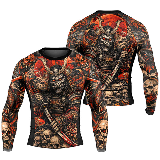 Blood Skull Samurai Men's Long Sleeve Rash Guard