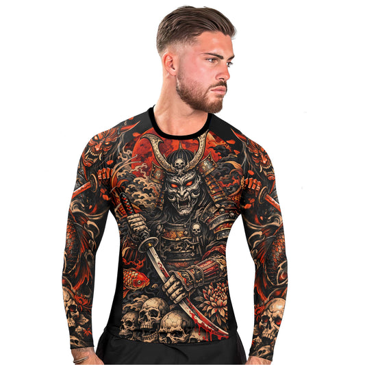 Blood Skull Samurai Men's Long Sleeve Rash Guard