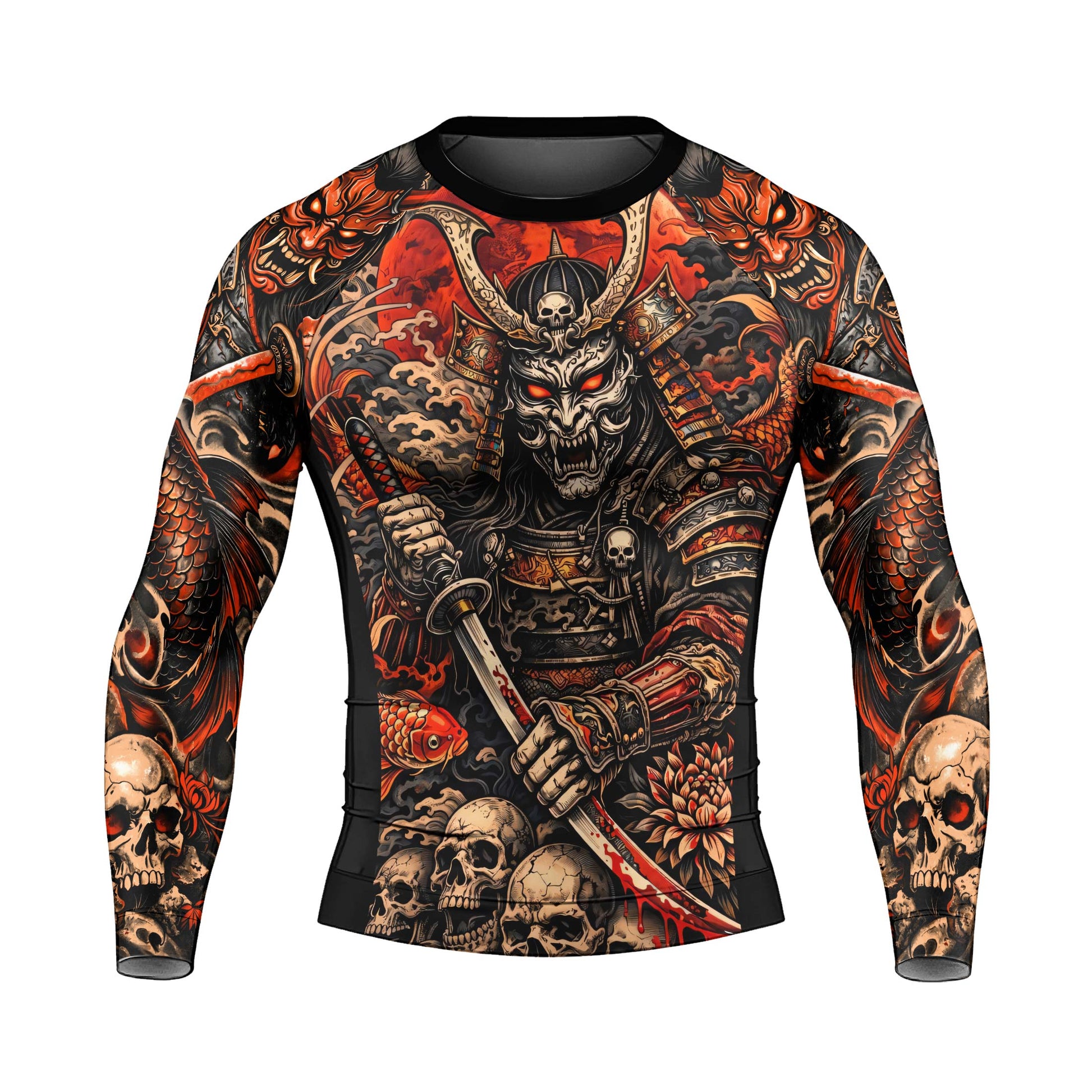 Blood Skull Samurai Men's Long Sleeve Rash Guard